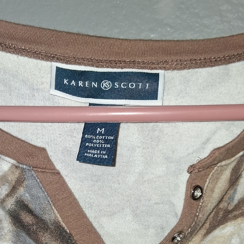 Karen Scott Beige and Brown Abstract Top - Picture 3 of 6